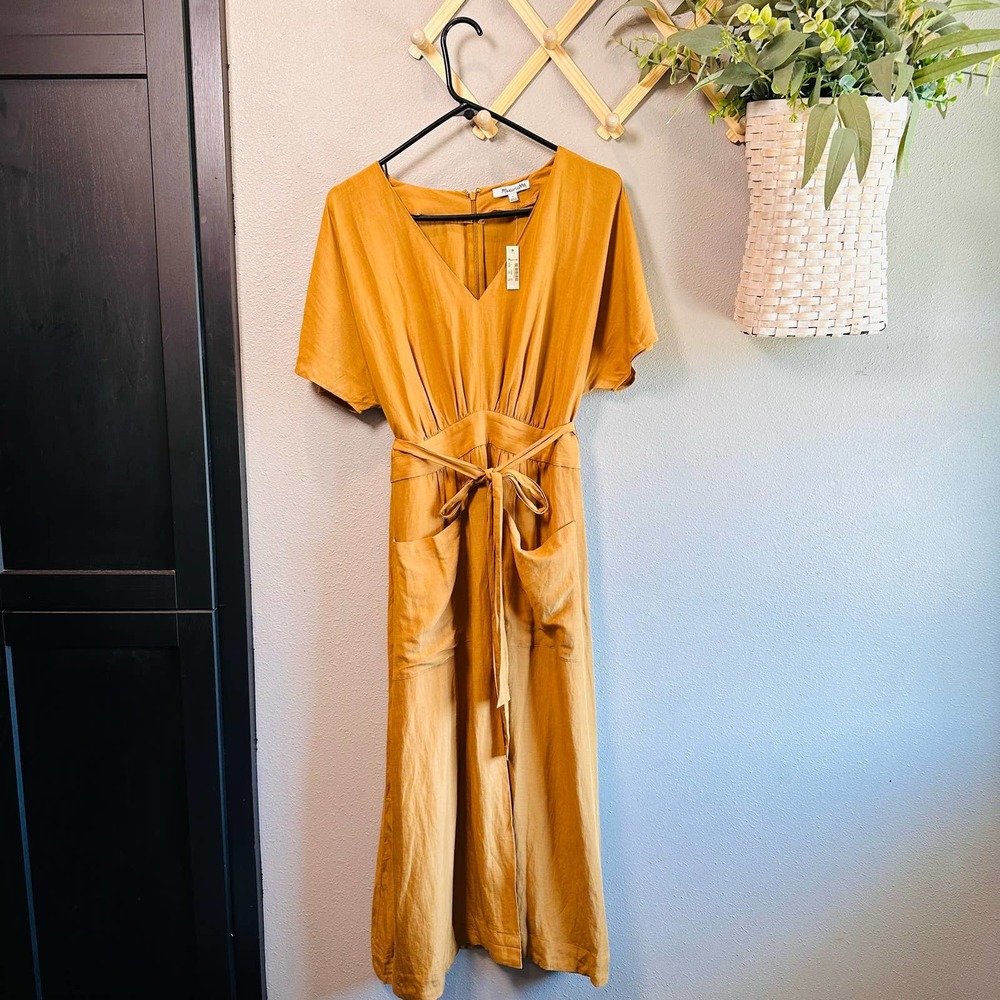 Mustard Linen Midi Dress